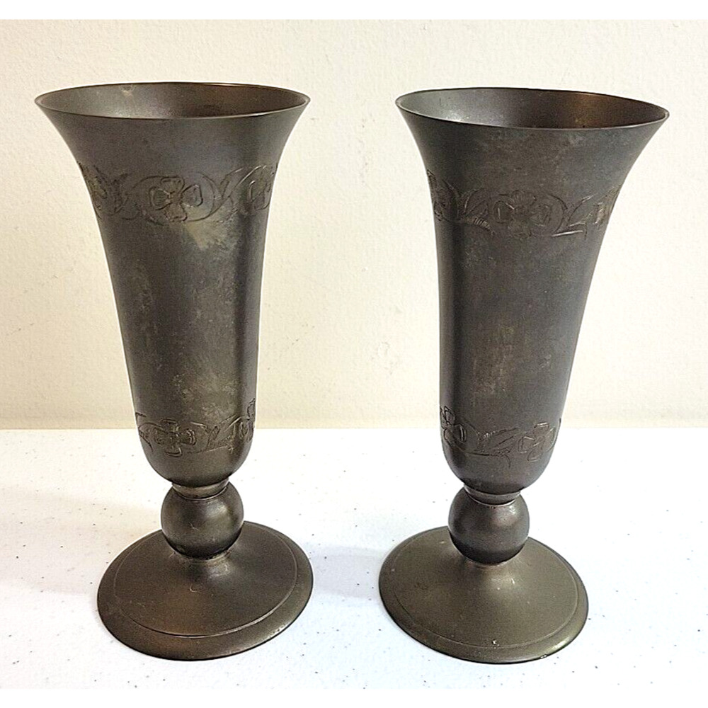 Etched Engraved India Brass Elegant Wine Chalice Goblets 7.5" Tall‎